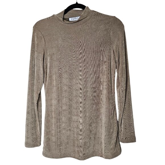Zahraa The Label L Slinky Top Brown Camile Mock Neck Modest Minimalist Office - Picture 1 of 5